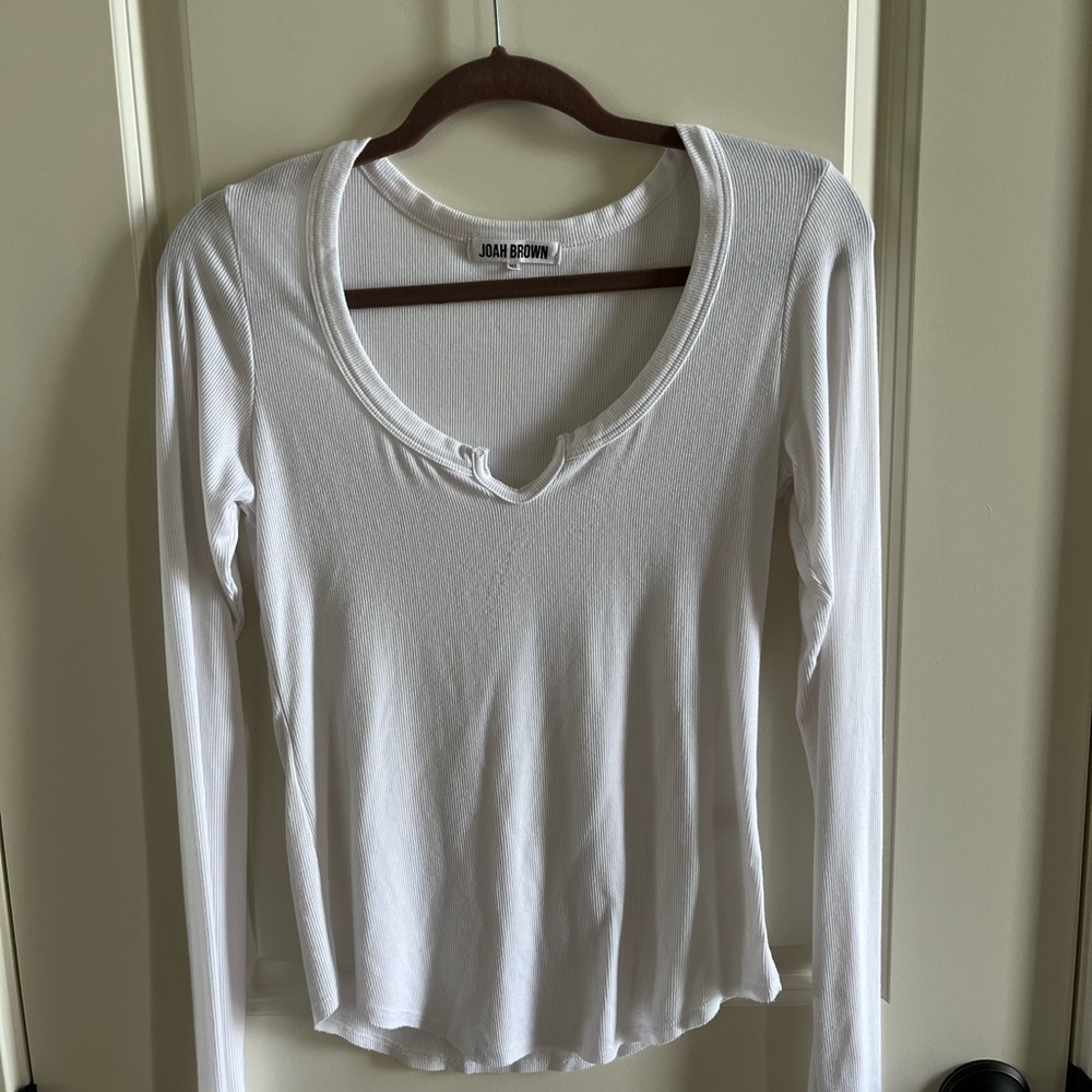 Joah Brown White Fitted Ribbed Blouse